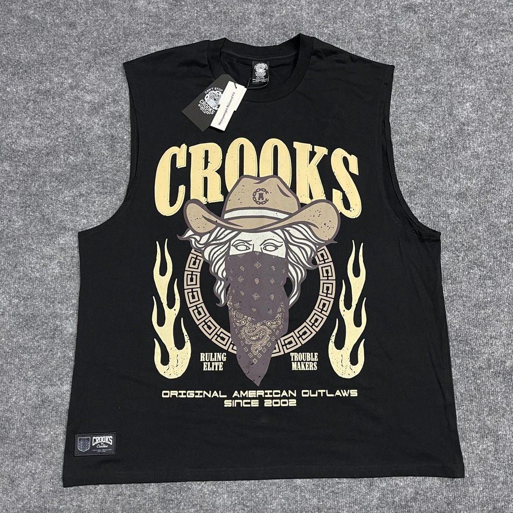 Crooks & Castles Shirt Mens XXL 2XL Black American Nightmakers Muscle Tank Heavy